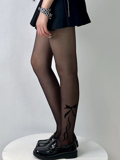 Bowknot Tights Y2K Black Print
