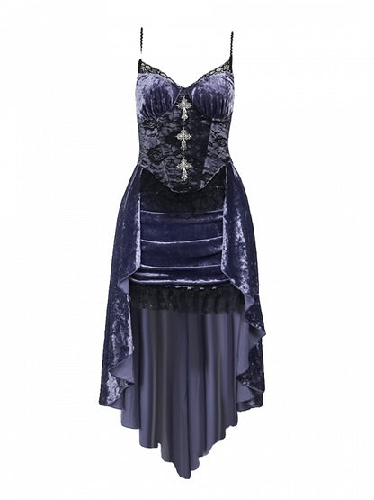 Mermaid Lace Halloween Purple with Dress Slip High-Low Black Cross Gothic Embellishments