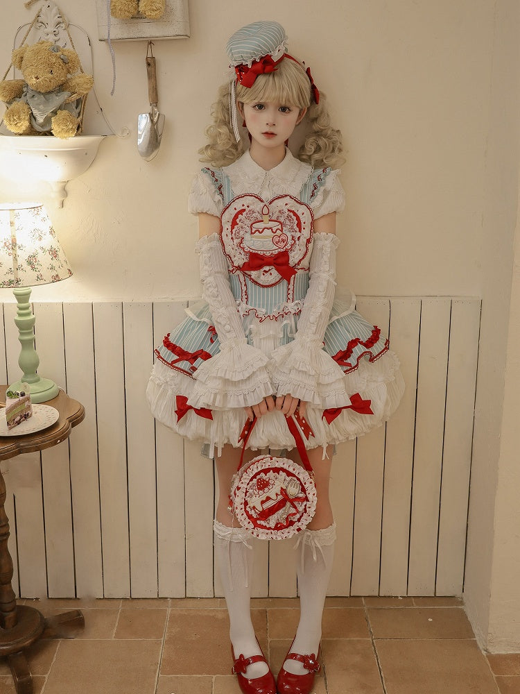 Bubble Appliqué Bodice Heart-Shaped and Cake Red Green Sweet Lolita Overall Dress with
