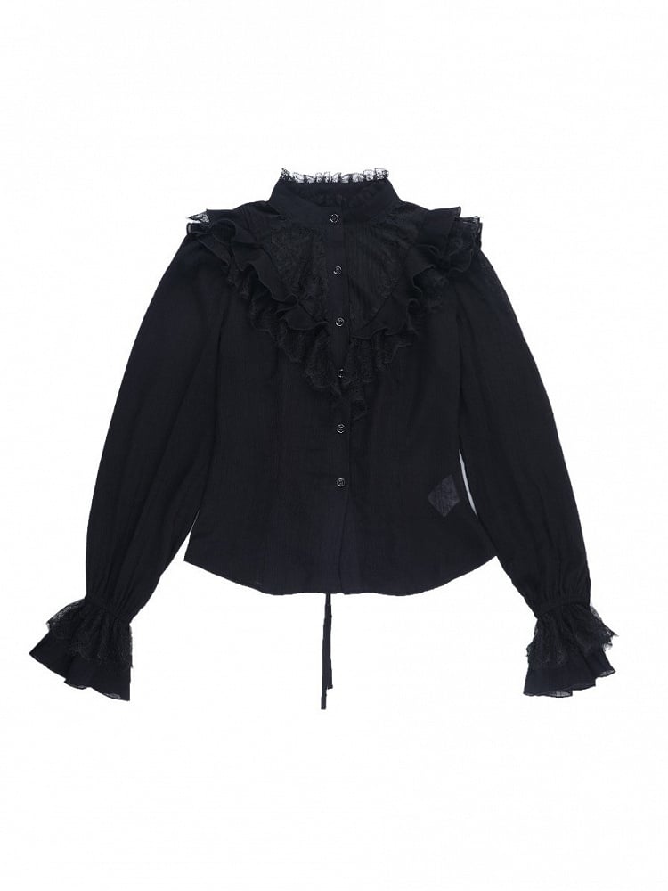 Long Cuffed Lace with Blouse Floral Gothic Embroidery Cutout Black Sleeves Sleeve