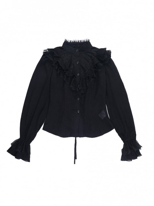 Long Cuffed Lace with Blouse Floral Gothic Embroidery Cutout Black Sleeves Sleeve