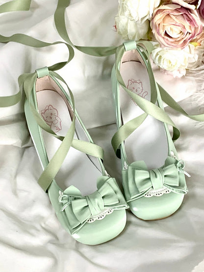 cm Tie Shoes Lolita - Bow Sweet at Heeled for Ankle Top Green Wrap-Around 3.5 Ballet