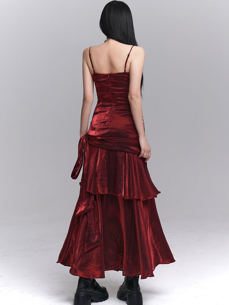 Abendkleid mit herzförmigem Ausschnitt und gerüschtem Design, Weinrot