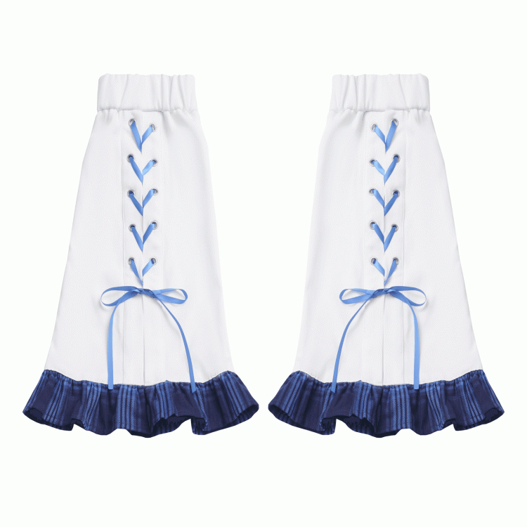 Weiß-blau karierter Saum mit Schnürdetail – Beinwärmer