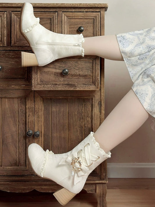 Bow Lily Detachable of Style Boots Lolita White Classic Detail Valley the - Ruffle in