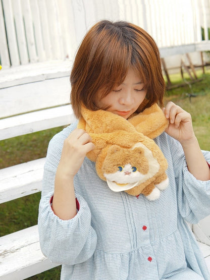 Süßer Katzen-Plüschschal in Braun