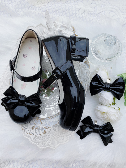 Black Bowknot Buckle Strap Block Heel Lolita Mary Janes
