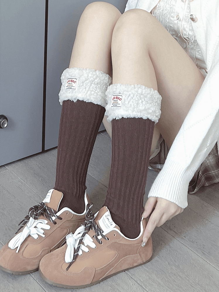 ホワイト/ブラック スイートプラッシュカーフソックス