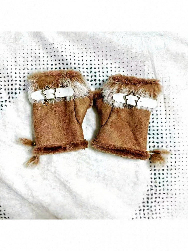 Plush Half-Finger Gloves with Metal Buckle - Post-2000 Gift Shop