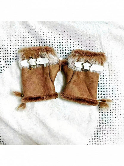 Plush Half-Finger Gloves with Metal Buckle - Post-2000 Gift Shop