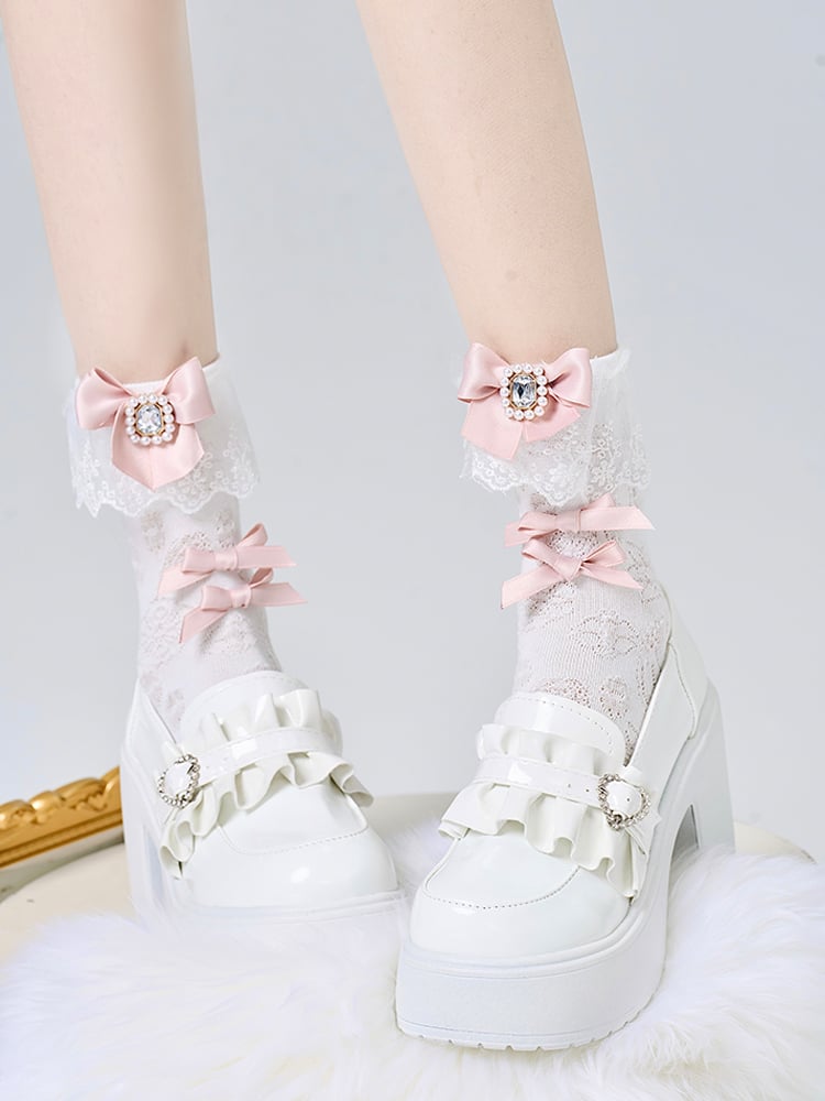 Kei Jirai Colors Trim 6 Lace Socks Bow Decoration Rhinestone