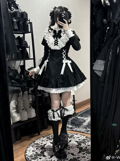 Lolita Bow and Juliette with Sleeves Gothic Lacing Dress Accents Black