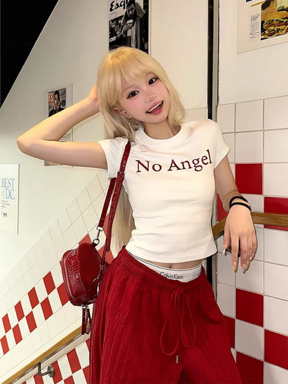 Letter Print Glamorous Cropped Black/White T-Shirt