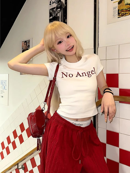 Letter Print Glamorous Cropped Black/White T-Shirt