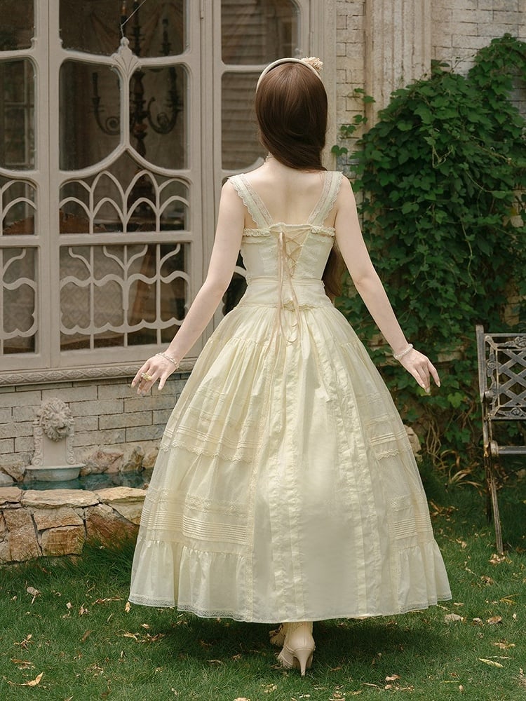 Yellow Sleeveless Lace Top with Floral Belt and Skirt - Penny House