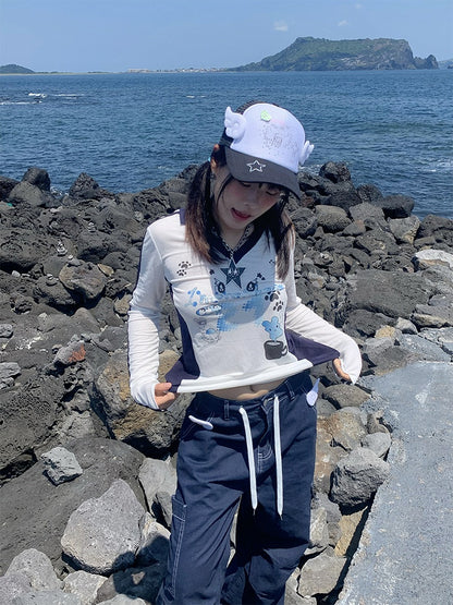 Top Big with Letter V-neck Eye White and Print