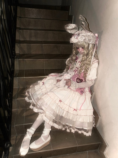 Cream Layered Ruffle High Waist Sweet Lolita Dress with Tulle Hem - Bodhi Original Design