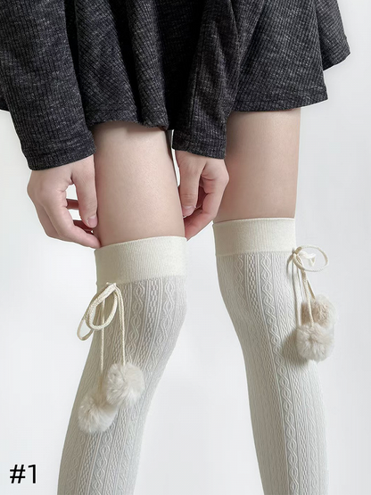 Sweet Overknee Stockings With Pompons