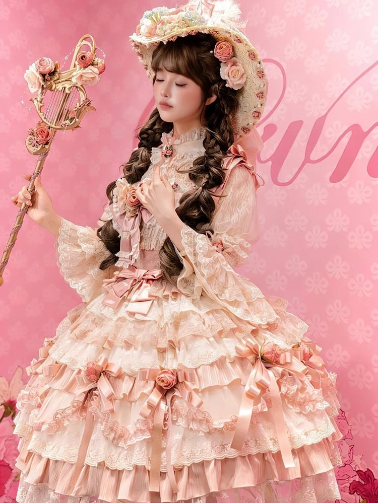 with Lolita Accents Lace Bell Beige Blouse Flower Sleeves