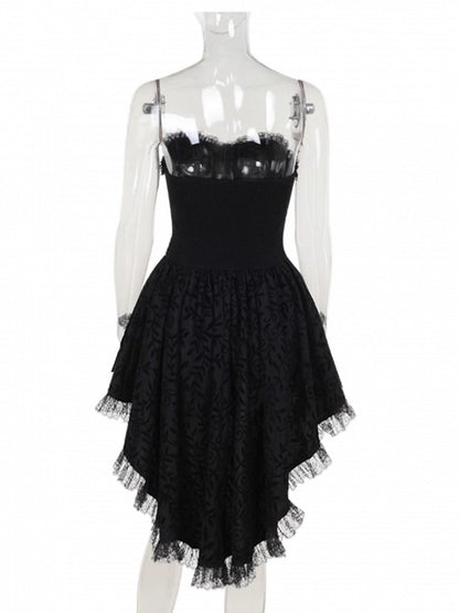 High-Low Halloween Front Gothic Hem Hook Dress with Metal Strapless Black