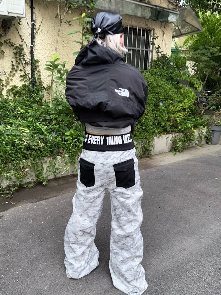 Camouflage Wide-Leg Pants with Double Waistband and Pockets - DETW OnLine