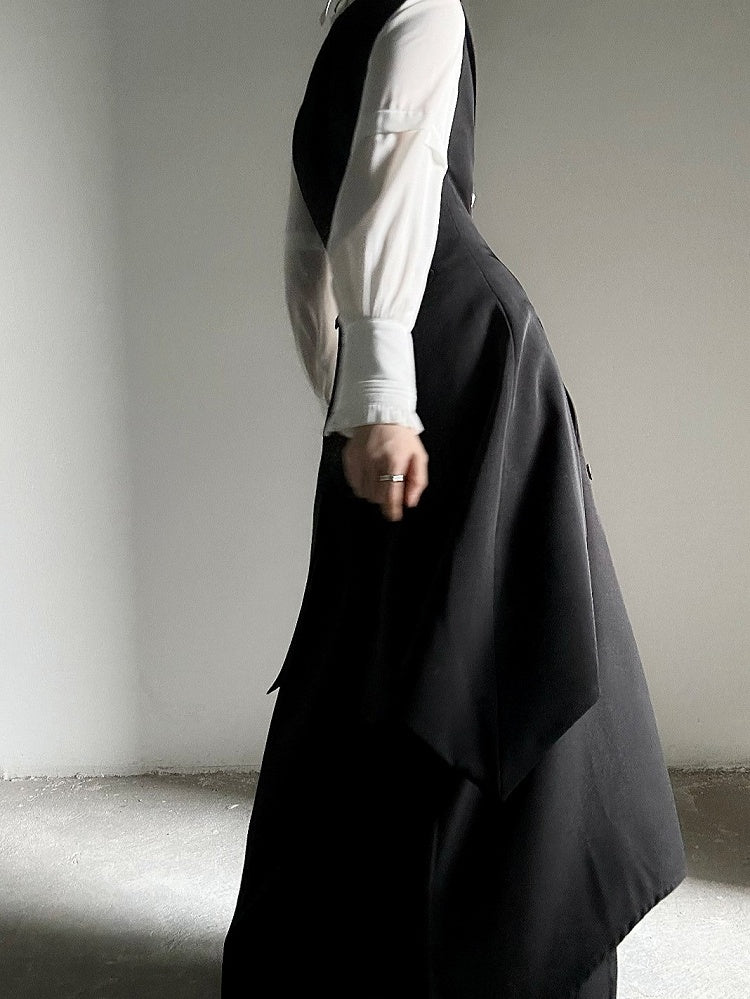 Ouji Lolita Black Tailcoat Vestwith Peaked Lapel&Triangular Back Slit