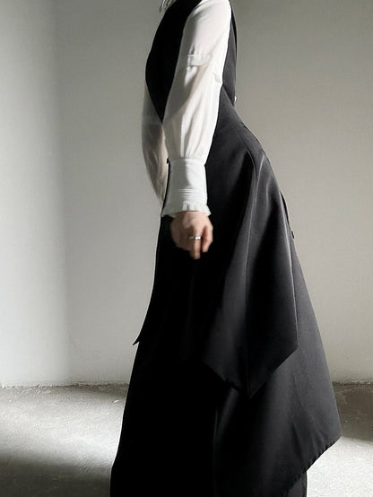 Ouji Lolita Black Tailcoat Vestwith Peaked Lapel&Triangular Back Slit