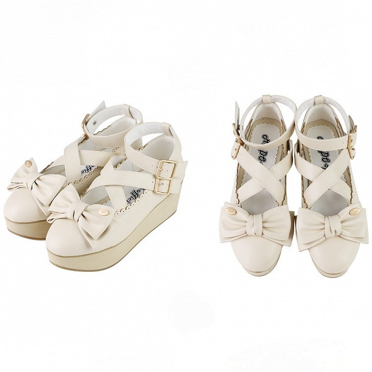 Off-white Shoes Top Bow - Crisscross Lolita Platform Design