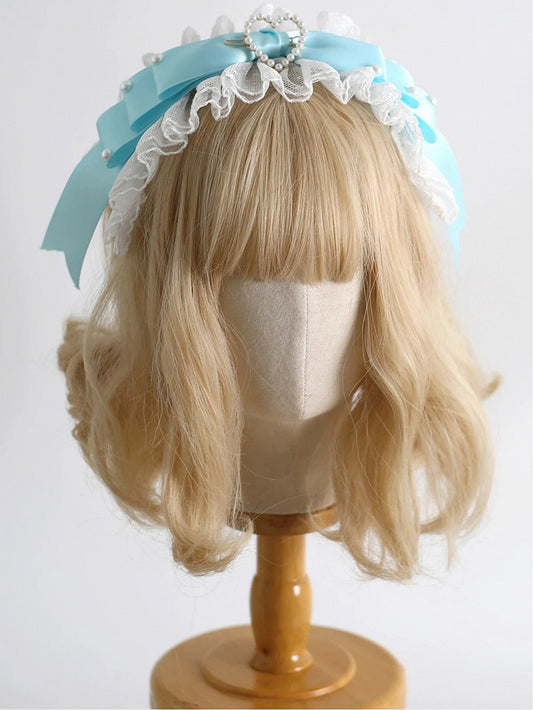 White Heart Design KC Blue Light Accent Pearl - Lace Lake Lolita