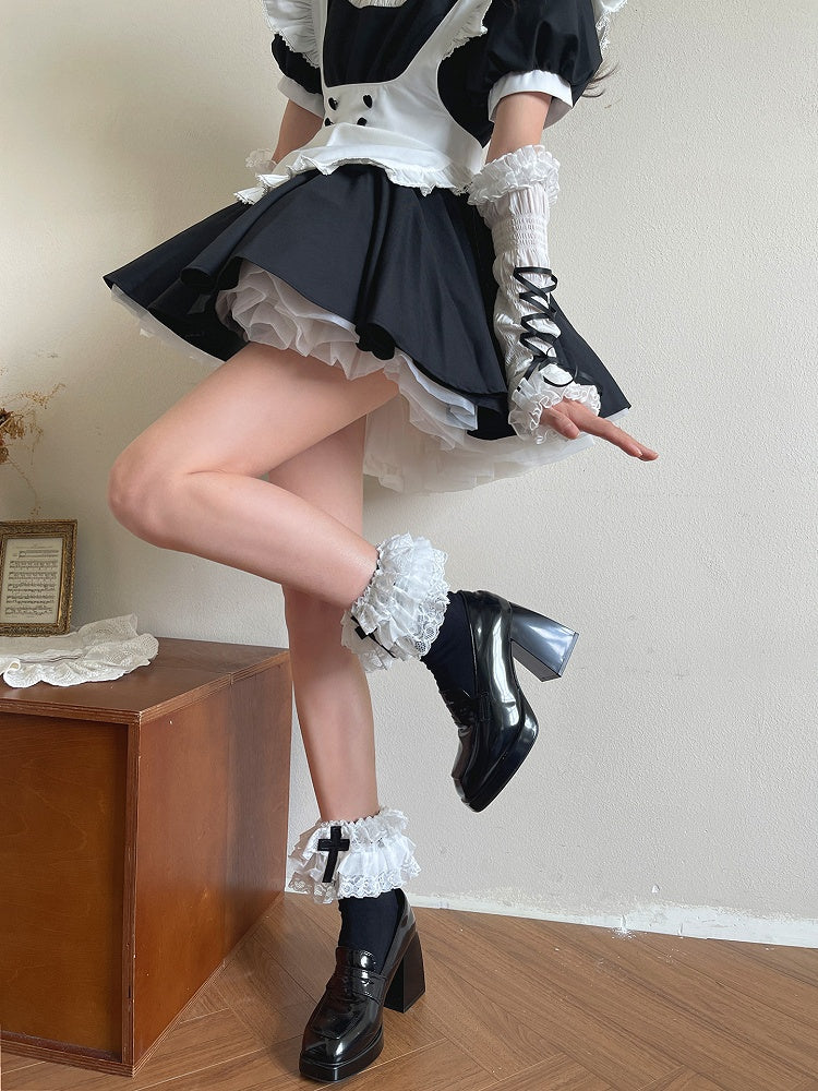 BlackWhite Gothic Decoration Ruffled 3-Layer Sockswith Cross Lolita