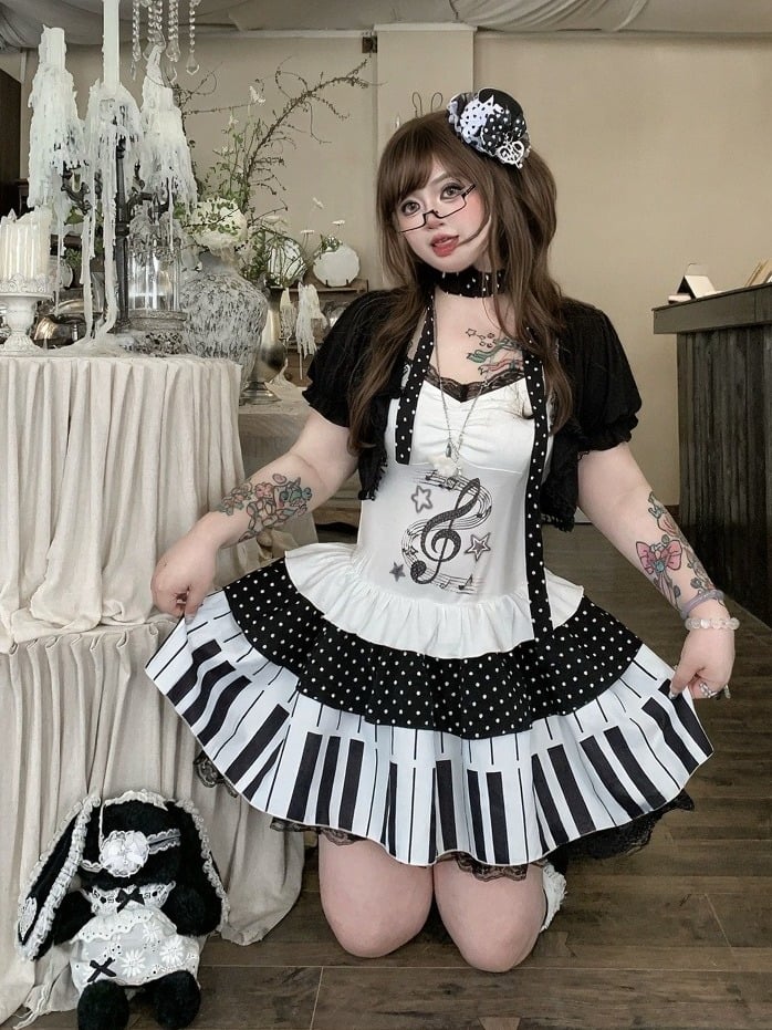 Polka-Dot Halter Gown with Piano Motif - Hard Candy
