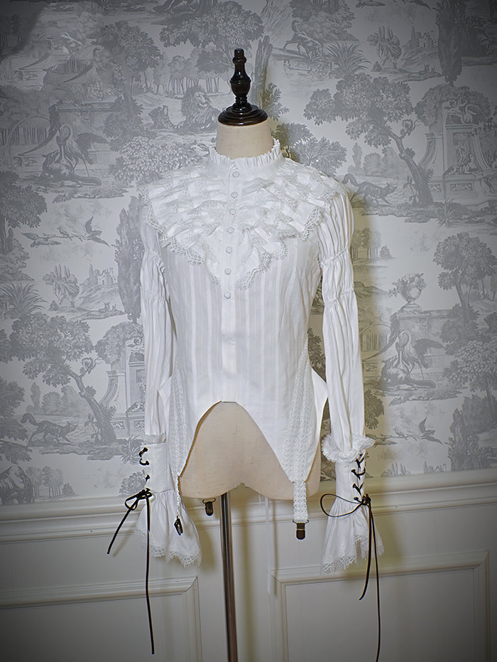 Neckline White Sleeves Blouse Ruffle Leg-of-Mutton