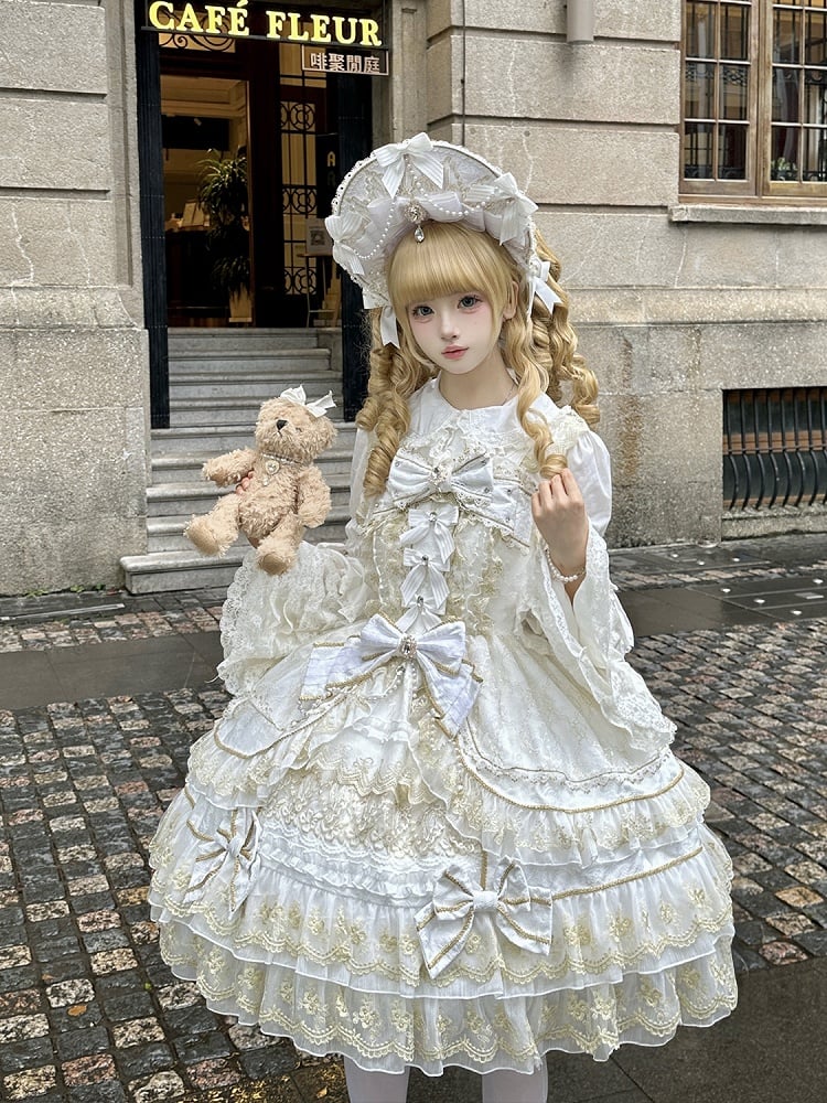 Jumper Skirt Bow Chain Neckline White Bead Dress Princess Gorgeous Lolita