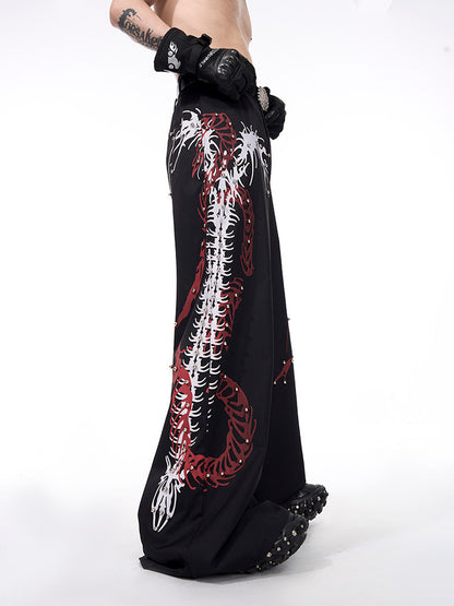 Bone with Wide-leg Black Men's Snake Pants Pattern