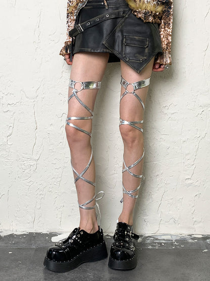 Silver Y2K Crisscorss Leg Straps