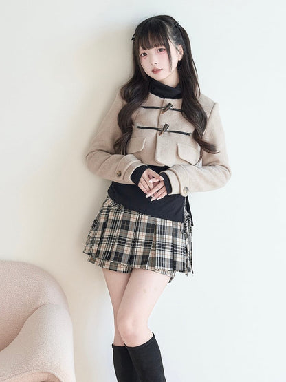Coat Wool Kei Style Beige Blend Cropped Closures Pure Toggle Jirai with