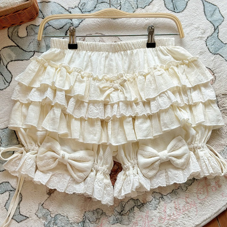Bloomers Accents Lolita with Ruffles and Tiered Cream Cotton Bow