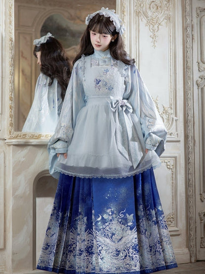 Light Blue Floral Embroidery Overlay - ZhiXiYue
