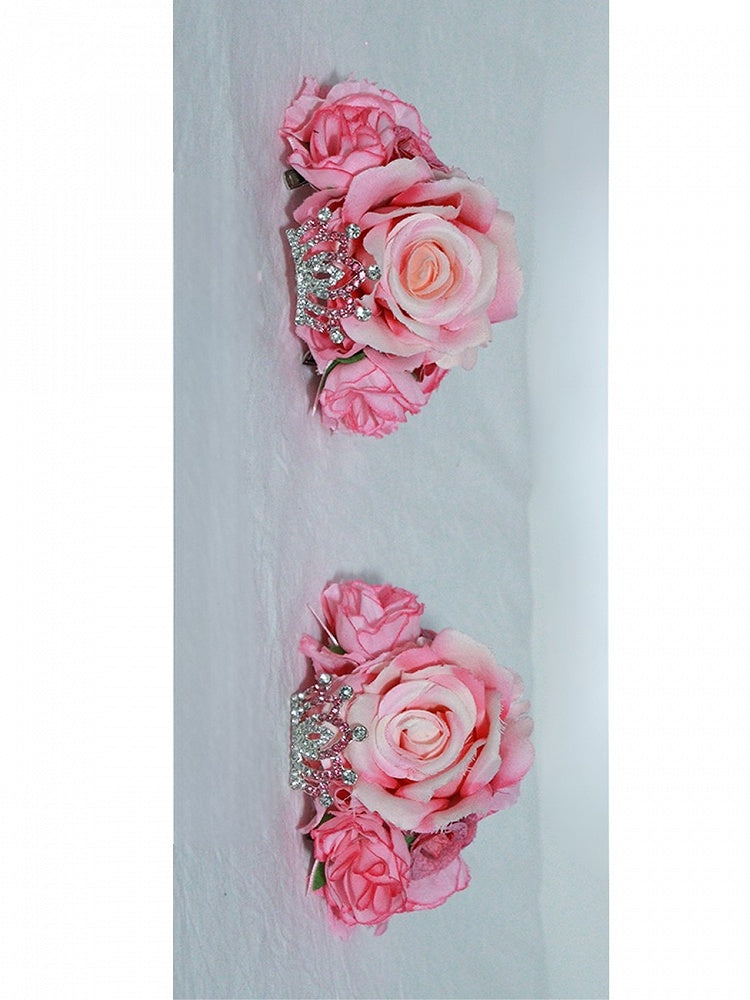 Hairclips Details Floral Crown Cat with Rhinestone Ear Pink