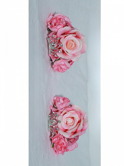 Hairclips Details Floral Crown Cat with Rhinestone Ear Pink