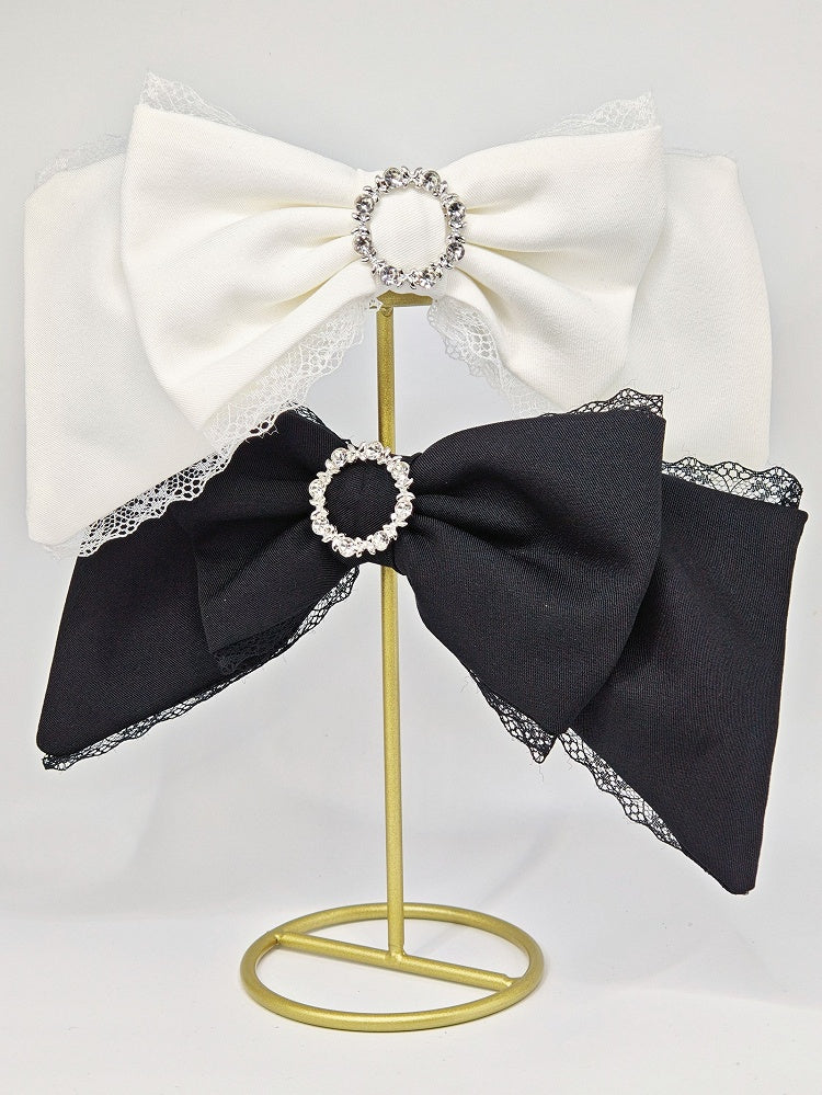 Jirai Lace Decorated Trim Brooch Rhinestone Kei White/Red Bowknot