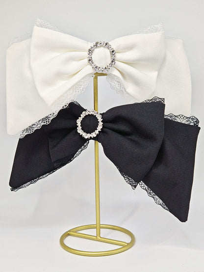 Jirai Lace Decorated Trim Brooch Rhinestone Kei White/Red Bowknot