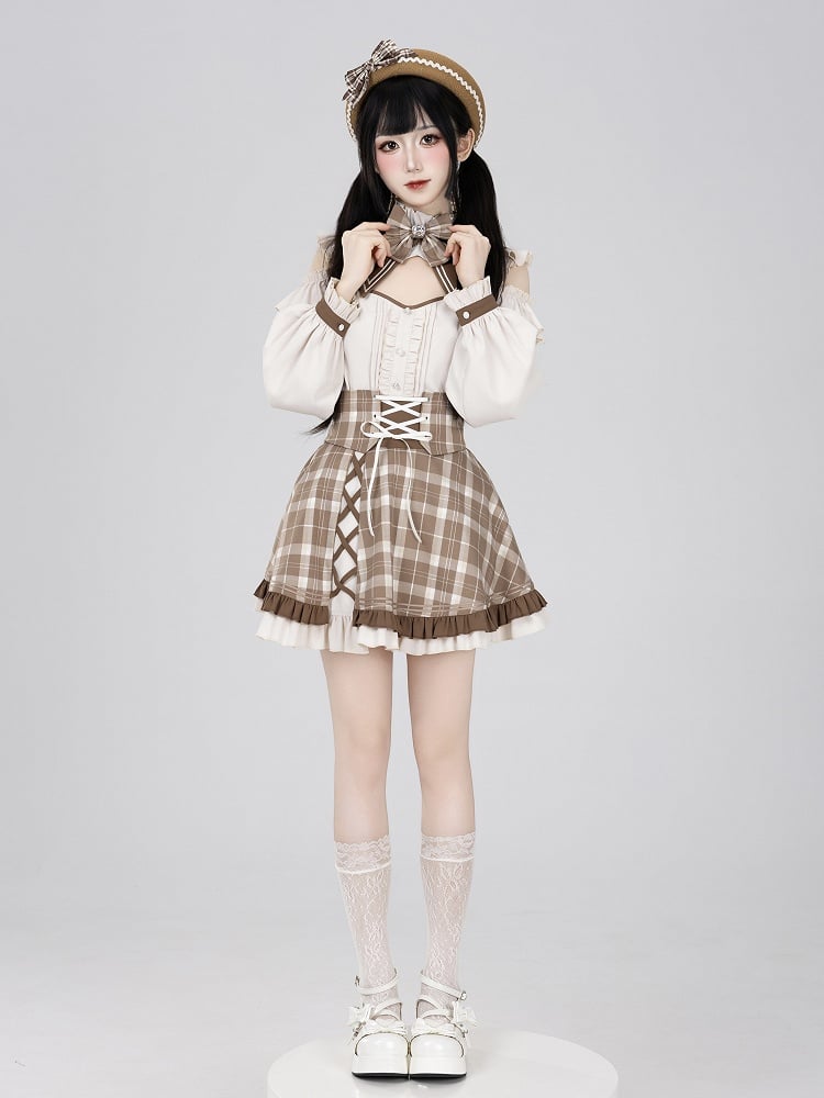High-Waist Plaid Skirt with Cross-Lacing Corset - DevilInspired Exclusive Collection