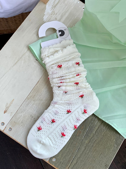 Blumenmuster Grau/Weiß/Weinrot Strümpfe Unter dem Knie Rot/Schwarz