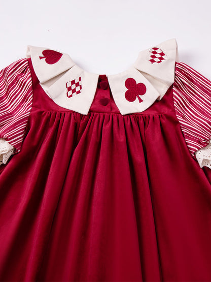 Clowncore Dress KC Printed Waist Lolita Detachable Belt Set Bow - Juliette Panel Red Sleeves + Stripes OP