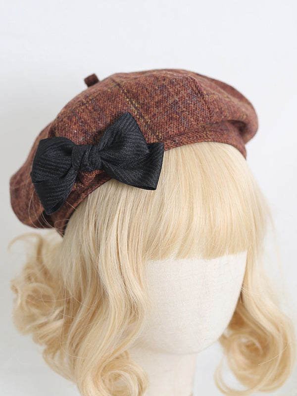 with Decoration Lolita Beret Bowknot Cute Brown Black