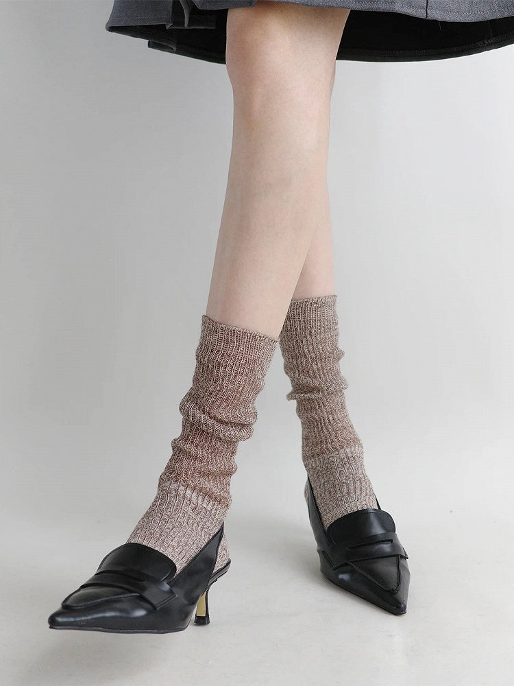 Knit Socks Marled Ribbed Slouchy Calf
