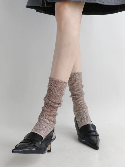 Knit Socks Marled Ribbed Slouchy Calf