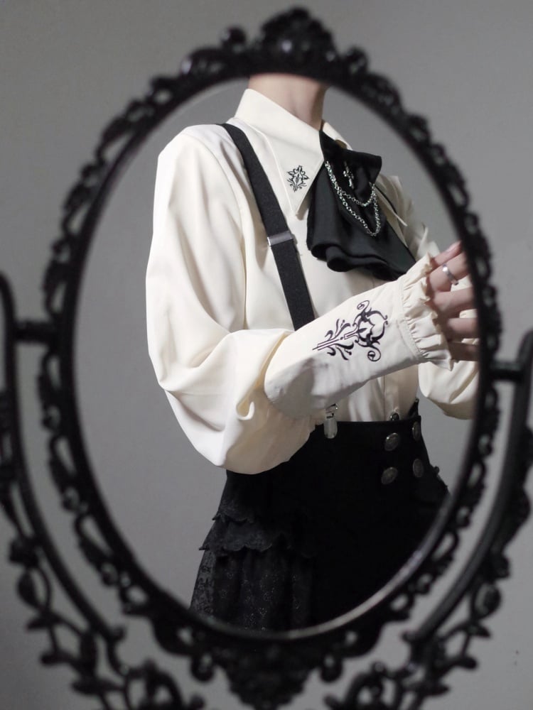 王子ファッション アプリコット刺繍 ポインテッドカラーシャツ