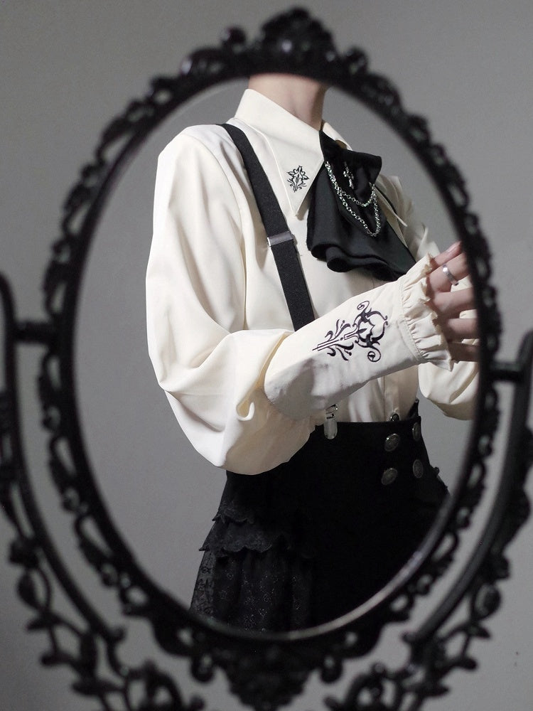 Shirt Embroidery Ouji Pointed Apricot Collar Fashion